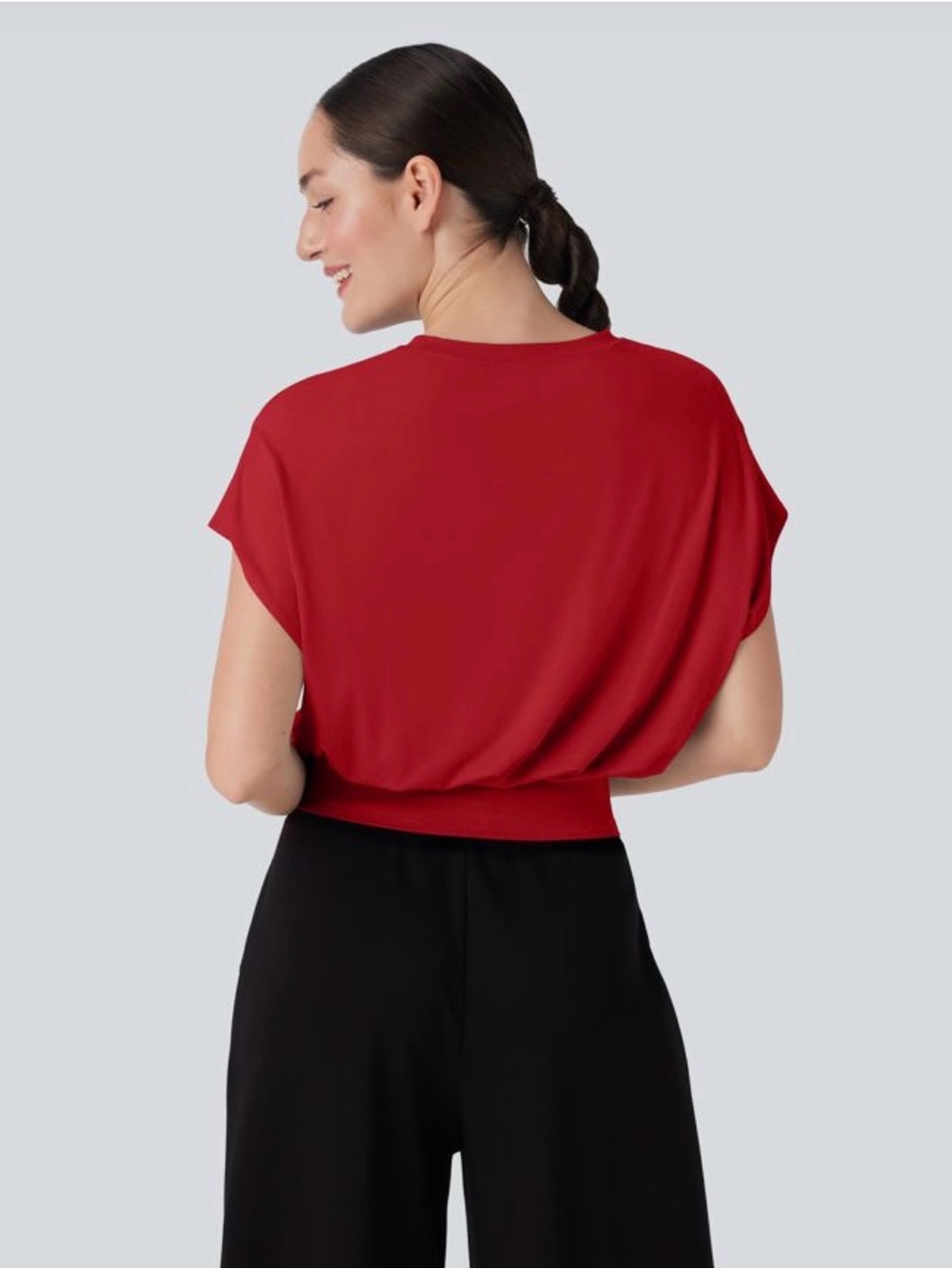 Round Neck Short Batwing Sleeve Work T-Shirt